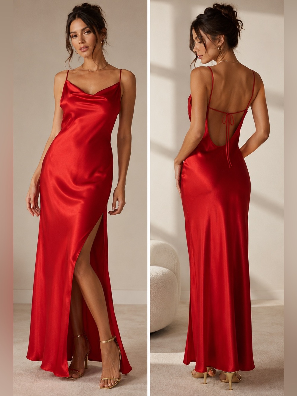 VTG Y2K Victoria’s Secret 100% Silk Red Slit Maxi Gown Bias Cut Slip Dress M NWT